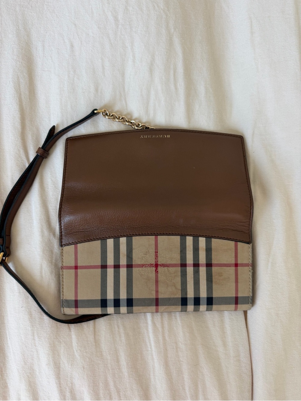 Burberry Brown Leather Crossbody with Iconic Nova Check Trim - Picture 5 of 6